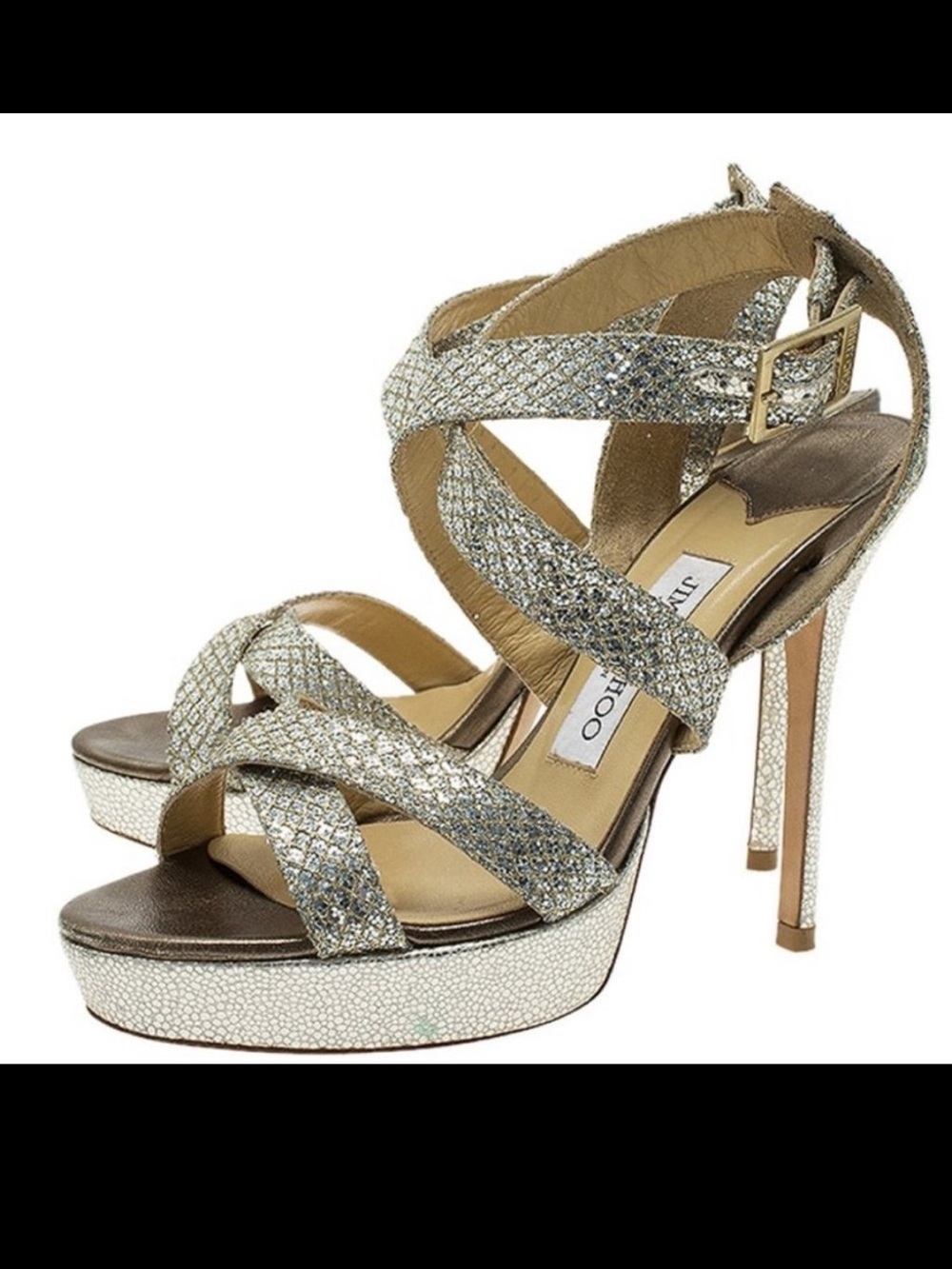 Jimmy Choo Vamp Glitter Crossing-straps Sandals